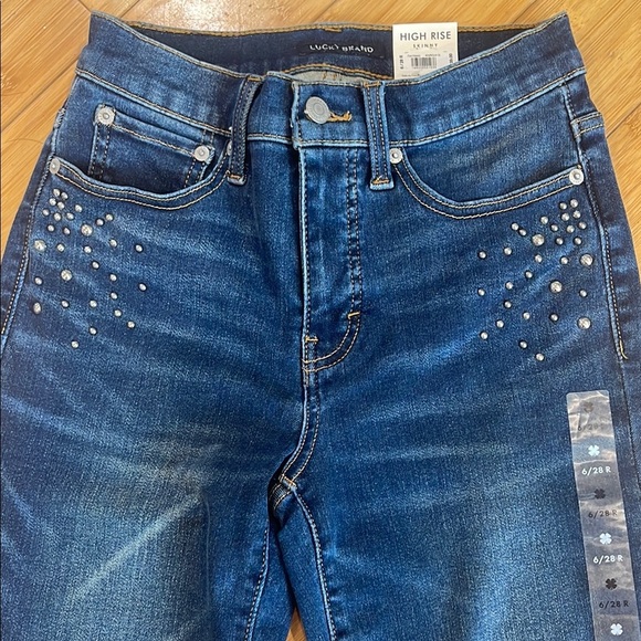 NWT Lucky Brand Bridgette High Rise Skinny Jeans 6/28 R with Studded Details - Picture 4 of 13